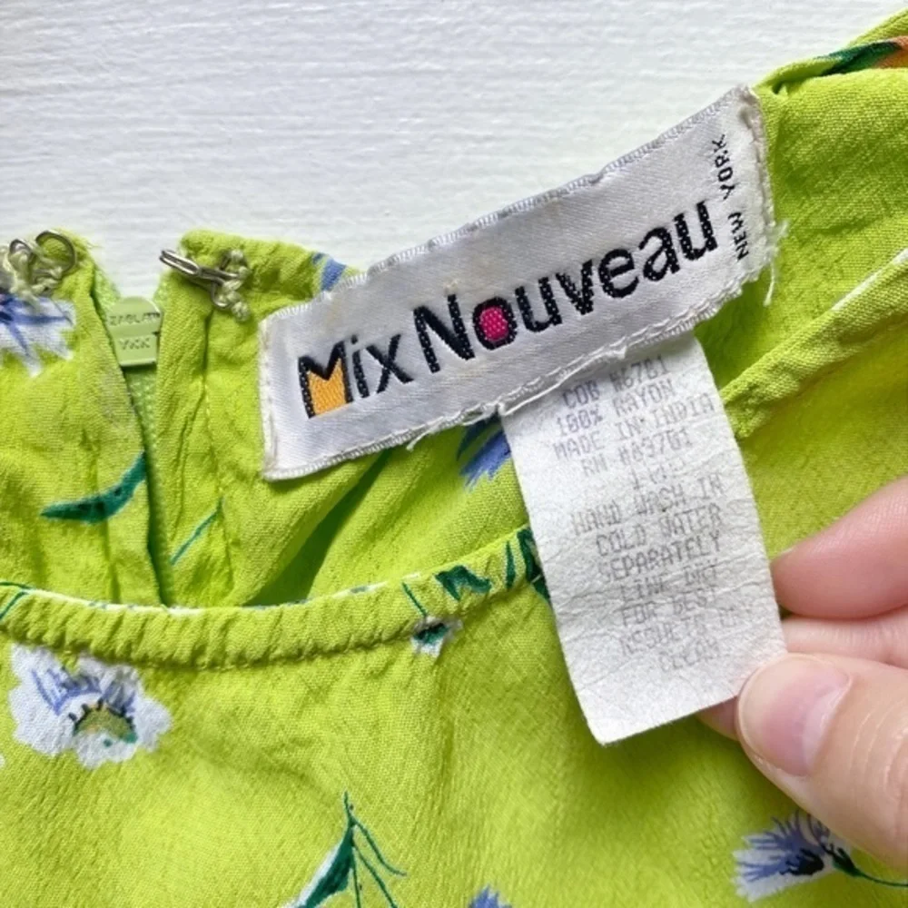Mix Nouveau (New York) Vintage lime‎ green floral sleeveless midi dress - Picture 8 of 13
